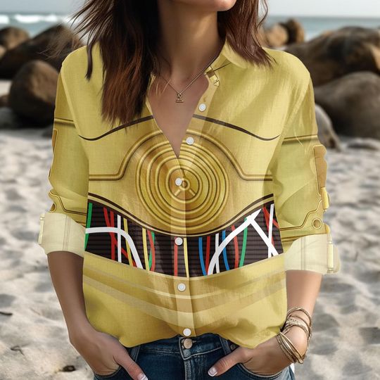 Discover C3PO Costume Blouse Shirt, Disney Star Wars Women Shirt, Droid Cosplay Outfit, Halloween Party Shirt, Galaxy Women Shirt, Gift For Her
