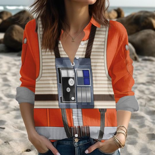 Discover Luke Skywalker Pilot Costume Blouse Shirt, Disney Star Wars Linen-Look Shirt, Rebel Flight Suit Cosplay Outfits, Halloween Gift For Her