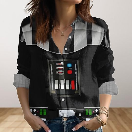 Darth Vader Costume Blouse Shirt, Star Wars Cosplay Shirt, Star Wars Women Shirt, Galaxy Outfit, Halloween Shirt, Linen-Look Shirt