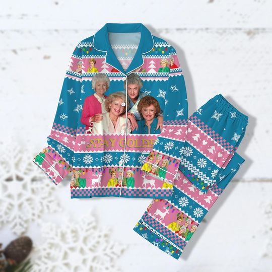 Discover Christmas Stay Golden Pajamas Shirt, Woman Holiday Pajamas, 80s TV Sitcom, Long Sleeve Pajama, Stay Golden Shirt, Mommy And Me Pjs
