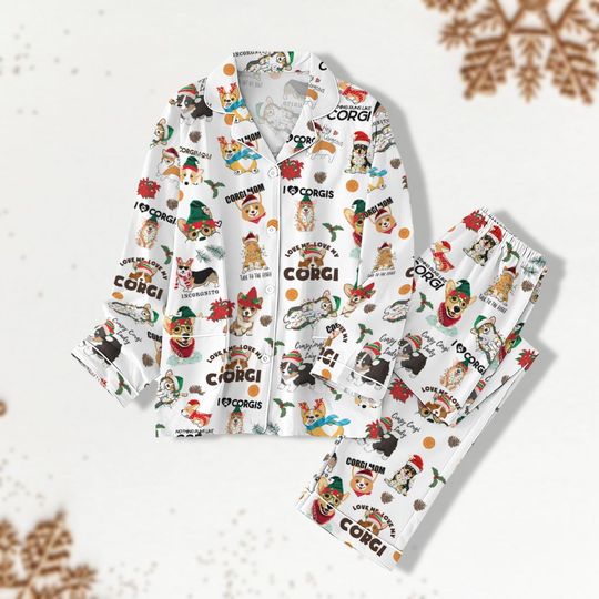 Discover Christmas Corgi Mom Pajamas, Corgi Dog Pajamas, Long Sleeve Pajamas Pants, Dog Pajama Set, Holiday Womens Pjs, Christmas Pjs Family