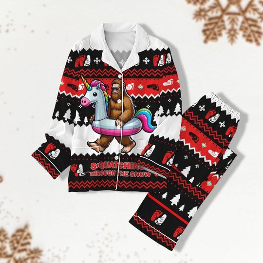 Bigfoot Santa Christmas Pajamas, Funny Christmas Mens Pajamas, Pajamas For Women, Bigfoot Merry Pajama Pants, Sasquatch Christmas Pjs