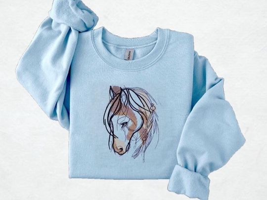 Discover Horse Embroidered Crewneck Sweatshirt - Stallion Shirt - Horse Lovers