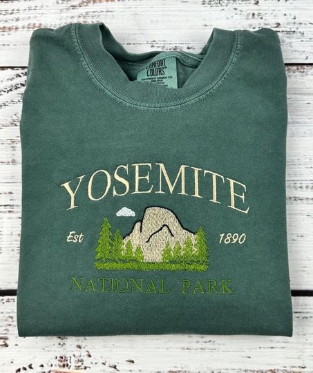 Discover Yosemite National Park Embroidered Comfort Colors Shirt or Cozy Sweatshirt (new design)