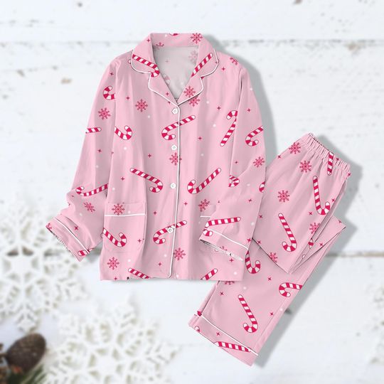 Discover Christmas Candy Cane Pajama Shirt, Christmas Candy Pajama, Holiday Womens Pjs, Winter Season Set, Home Wear Set, Funny Xmas Pajama Set