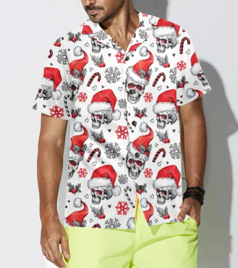 Christmas Skulls With Candy Canes White Version Christmas Hawaiian Shirt