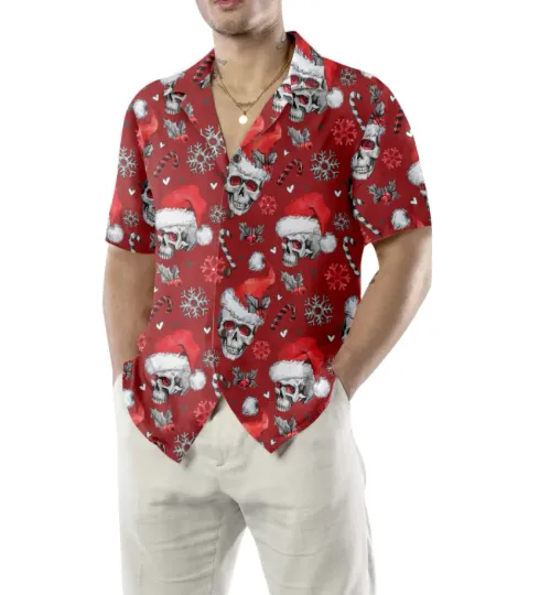 Discover Christmas Skulls With Candy Canes Red Version Christmas Hawaiian Shirt