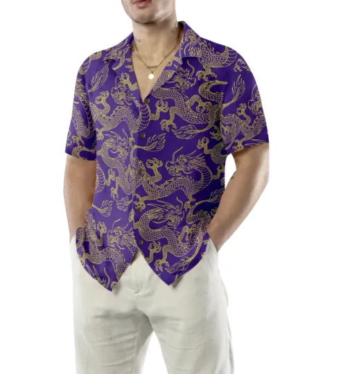 Discover Purple And Gold Edition Oriental Dragon Hawaiian Shirt