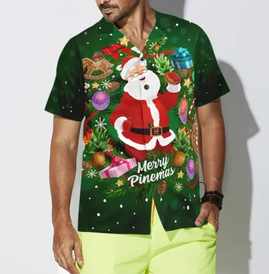 Pineapple Santa Wreath Hawaiian Shirt