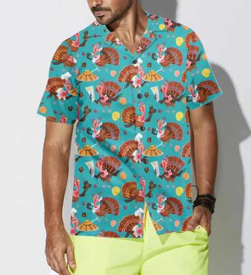 Discover Happy Thanksgiving Turkeys Chef Thanksgiving Hawaiian Shirt