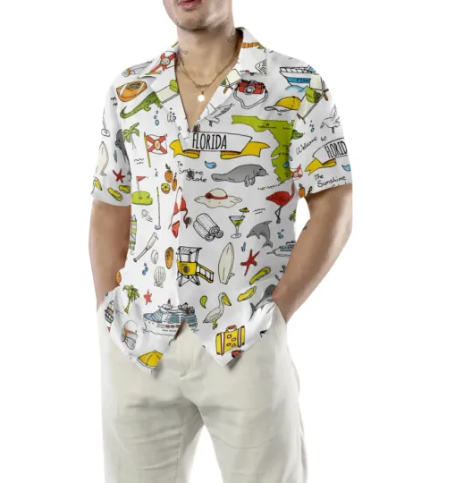 Discover Florida In Hand Drawn Doodle Style USA Hawaiian Shirt