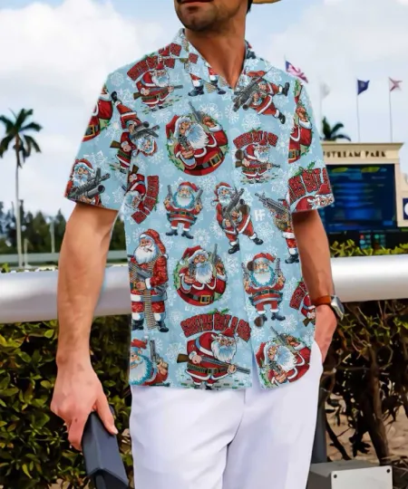 Discover Funny Santa Claus With Machine Gun Christmas Hawaiian Shirt