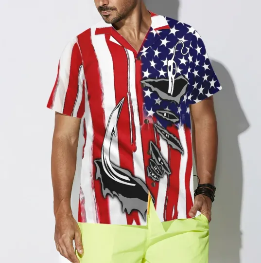 Discover Fish Hook American Flag Hawaiian Shirt