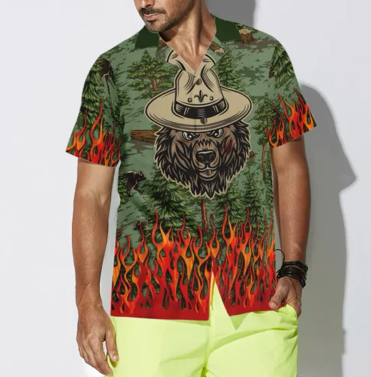 Camping Sheriff Bear Drink Beer Hawaiian Shirt