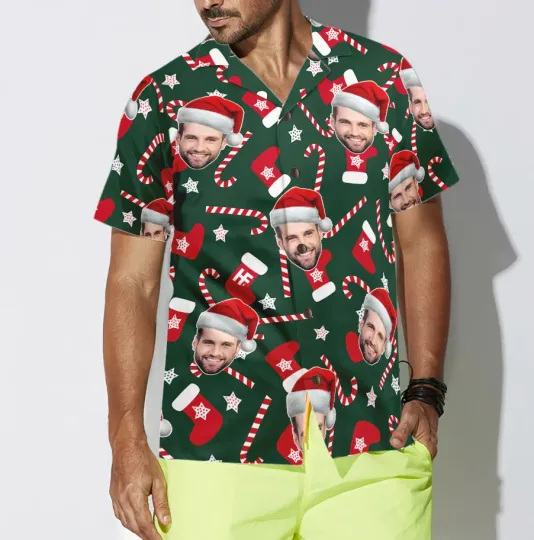 Discover Funny Custom Face Christmas Pattern Seamless 02 Custom Hawaiian Shirt