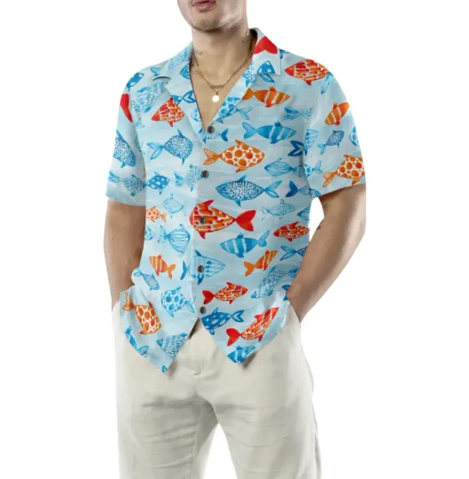 Discover Fish Water Color Pattern v4 Hawaiian Shirt