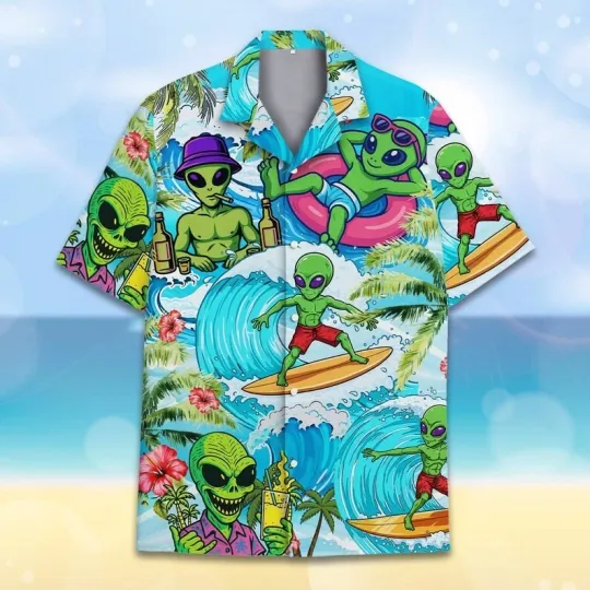 Discover Tropical Alien Hawaiian Shirt Men Women Youth, Alien Surfing Shirt