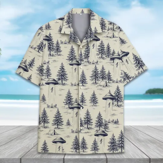 Vintage UFO Alien Hawaiian Shirt Men Women Youth, Alien In Forest