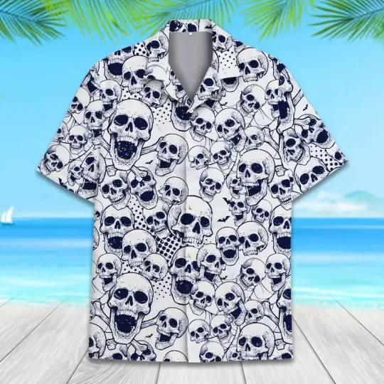 Discover Vintage Skull Hawaiian Shirt Men Women Youth, Seamless Skull Aloha Shirt