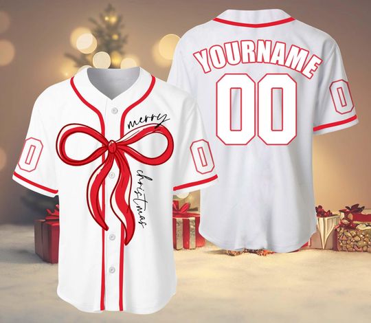 Personalized Christmas Baseball Jersey, Custom Name and Number, Festive Santa and Winter Scene, Holiday Sports Shirt for Xmas Fans