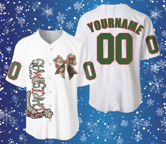 Discover Personalized Christmas Baseball Jersey, Custom Name and Number, Festive Santa and Winter Scene, Holiday Sports Shirt for Xmas Fans