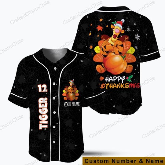 Tigger Hallothanksmas Baseball Jersey, Disneyland Matching shirt for Family Trip, Halloween Thanksgiving Xmas Tee Kid Youth Baseball Size