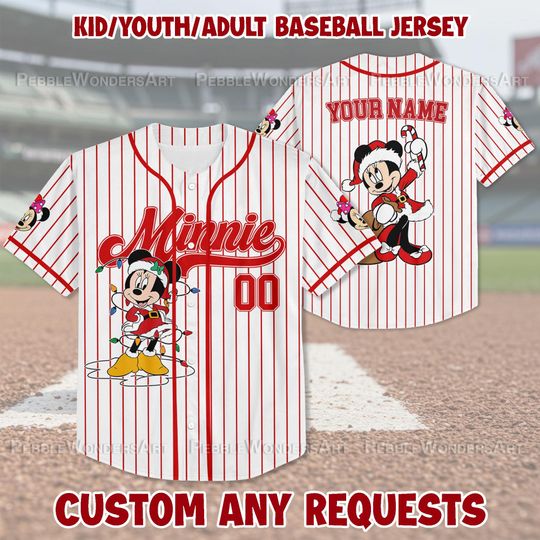 Discover Personalized Disney Minnie Mouse Christmas Baseball Jersey Custom Holiday Team Shirt