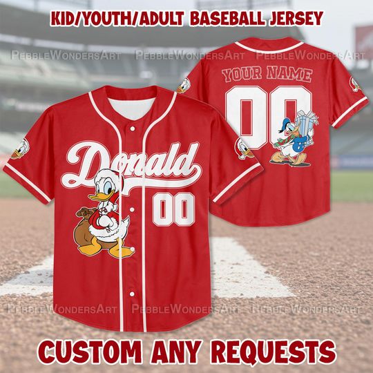 Discover Custom Disney Duck Christmas Baseball Jersey, Christmas Jersey, Custom Team Shirt Disneyland Party Outfit