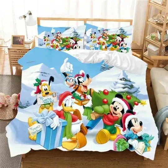 Mickey Mouse And Friends Christmas Is Coming Happy Holiday 3D Quilt Bedding Set