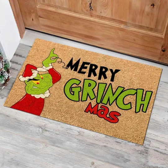 Cute Merry Grin Doormat, funny character Christmas, funny character Lovers Doormat