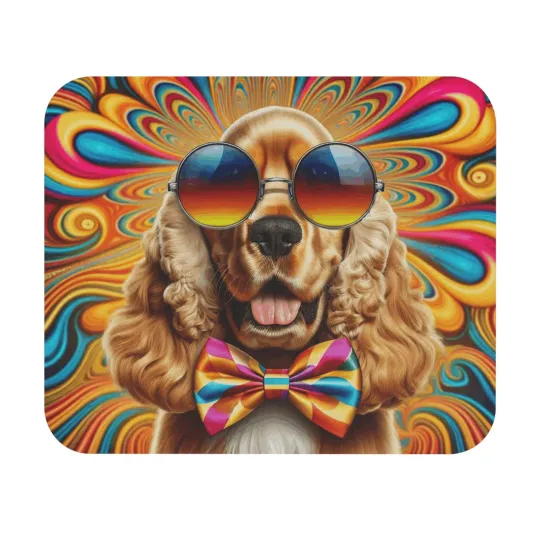 Discover Mouse Pad (Rectangle) Blond Cocker Spaniel in Sunglasses Psychedelic Design 5