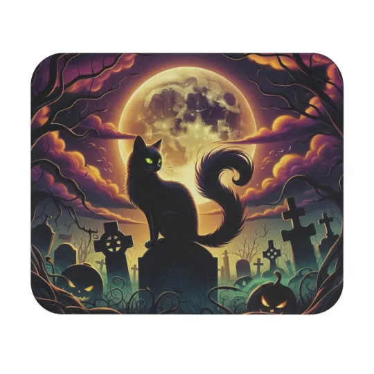 Discover Mouse Pad (Rectangle) Halloween Black Hat in the Cemetery Style 3 Gift