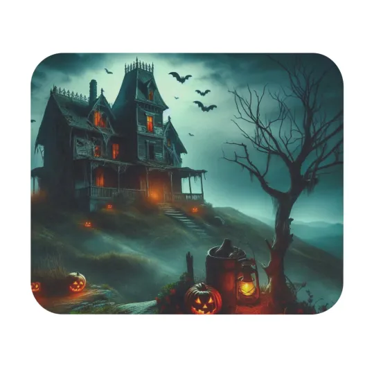 Discover Mouse Pad (Rectangle) Halloween  House on the Hill with Pumpkins Style 5 Gift