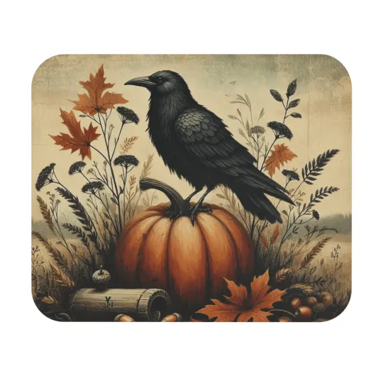 Discover Mouse Pad (Rectangle) Black Crow on Pumpkin Halloween Design 9, Gift