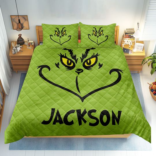 Discover Personalized Funny Character Quilt Set with Custom Name, Face Design, and Christmas Theme