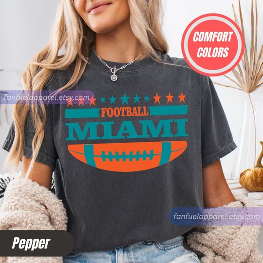 Discover Miami Football Vintage Style Comfort Colors T-Shirt, Retro Miami Football T-shirt, Dolphins Football T-Shirt, Vintage Miami Fans Gift FTB10