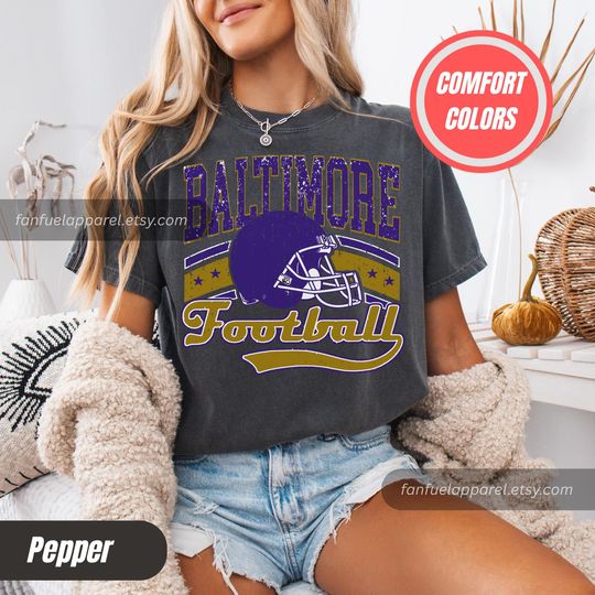 Discover Baltimore Football Vintage Style Comfort Colors T-Shirt, Retro Baltimore T-Shirt, Oversized Ravens Football T-Shirt, Football Fan Gift FTA24