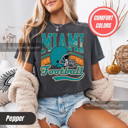 Discover Miami Football Vintage Style Comfort Colors T-Shirt, Retro Miami Football T-shirt, Dolphins Football T-Shirt, Vintage Miami Fans Gift FTA10