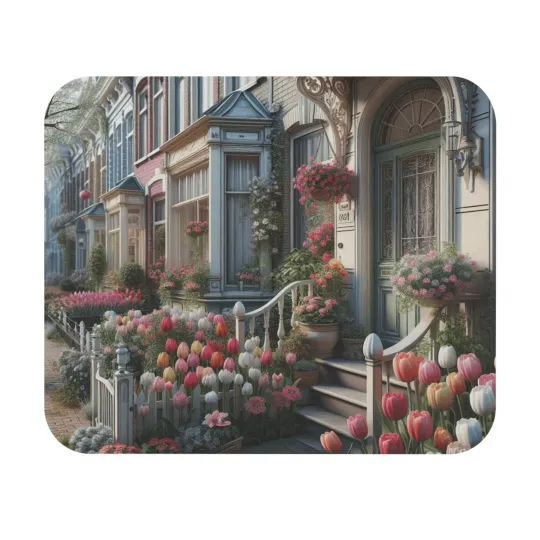 Discover Mouse Pad (Rectangle) Shabby Chic House with Tulip Flower Blooms Design 6
