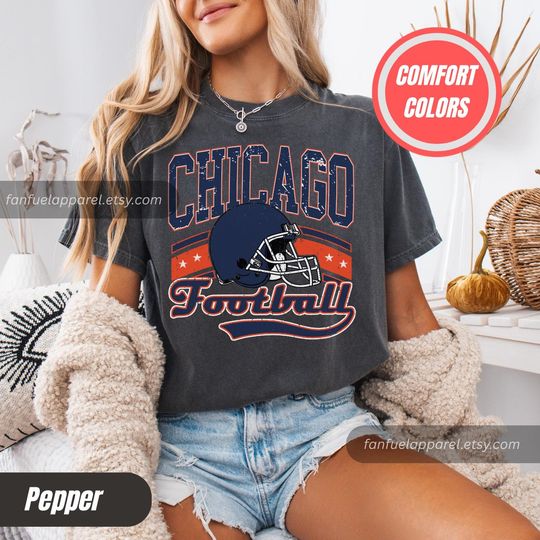 Discover Chicago Football Vintage Style Comfort Colors T-Shirt, Retro Chicago Football T-Shirt, Chicago Football Shirt, Vintage Bears Fan Gift FTA5