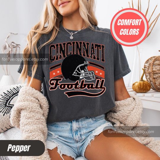 Discover Cincinnati Football Comfort Colors Vintage Style Crewneck T-Shirt,Cincinnati Football Crewneck,Football Tshirt,Cincinnati Fan Gifts FTA3