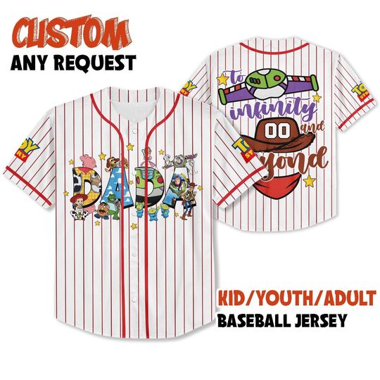 Discover Toy Story Custom Name Baseball Jersey, Pixar Toy Mom Dad Shirt Toy Custom Kid Shirt Toy Birthday Shirt Family Matching Shirt