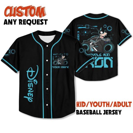 Custom Tron Goofy Baseball Jersey, Personalized Disney Lightcycle Shirt, Cartoon Jersey for Kids Youth Adult