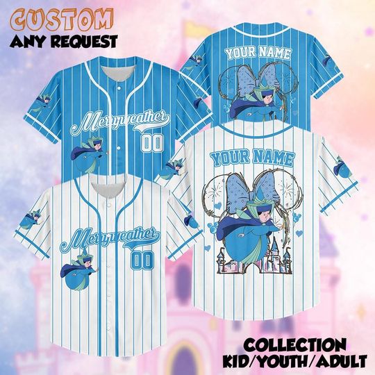 Discover Personalized Sleeping Beauty Good Fairies Baseball Jersey, Flora Fauna Merryweather Costume Jersey, Disneyland Family Matching Shirt