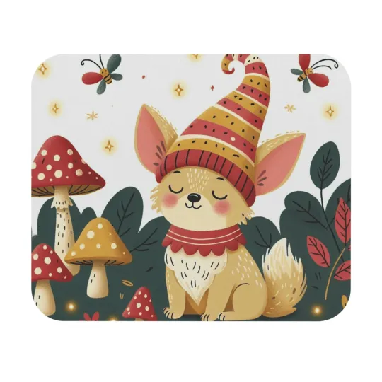 Discover Mouse Pad (Rectangle) Chihuahua Gnome Mushrooms Folk Art Design 4, Gift