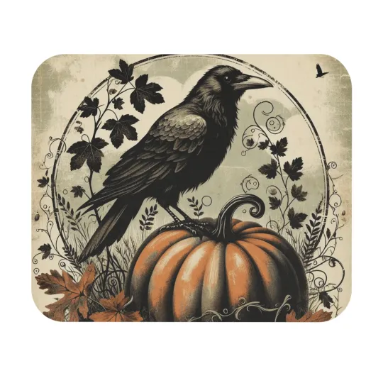 Discover Mouse Pad (Rectangle) Black Crow on Pumpkin Halloween Design 8, Gift