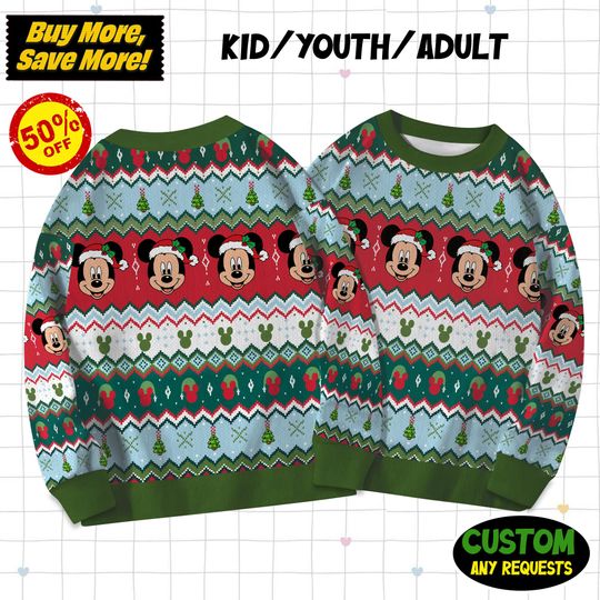 Discover Disney Mickey Mouse Ugly Christmas Sweater, Mickey And Friends Movie Xmas Ugly Sweatshirt, Disney Christmas Gift For Kid Youth Adult