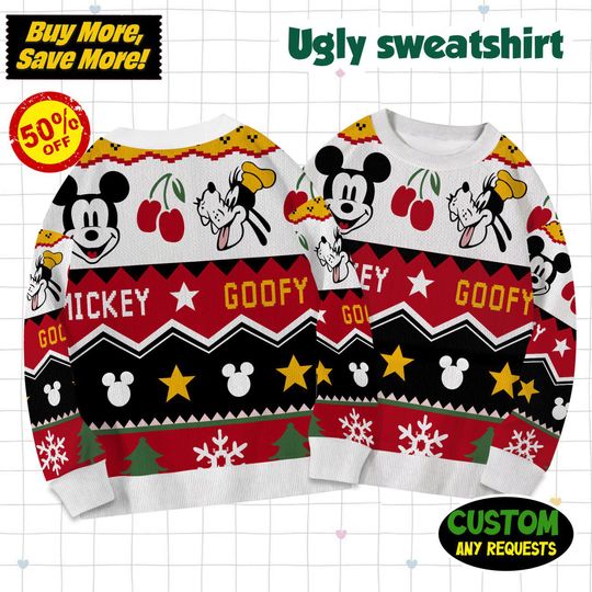 Discover Disney Mickey And Goofy Christmas Ugly Sweater, Christmas Mickey And Friends Ugly Sweatshirt, Disney Christmas Gift For Kid Youth Adult