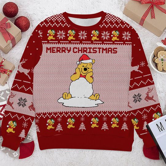 Discover Custom Disney Winnie The Pooh Ugly Christmas Sweater, Pooh Movie Xmas Ugly Sweatshirt, Disney Christmas Gift For Kid Youth Adult