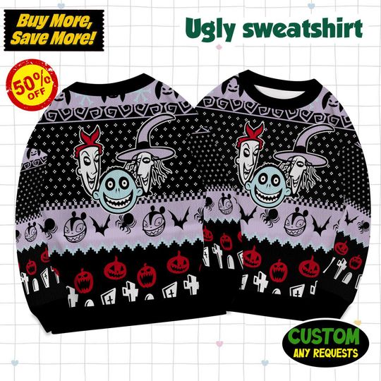 Discover Disney The Nightmare Before Christmas Ugly Sweater, Jack Skellington And Sally Ugly Sweatshirt, Disney Christmas Gift For Kid Youth Adult